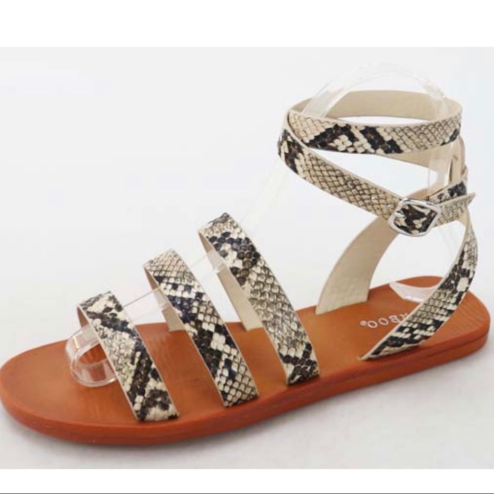 Snake Print Ankle Strap Sandals - Picture 7 of 7